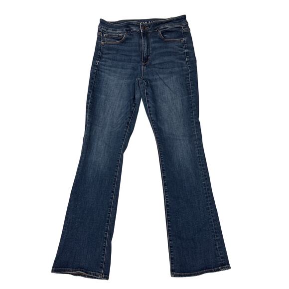 American Eagle Jeans Women 8 Short Blue High Rise Skinny Kick Stretch Distressed - Picture 1 of 10